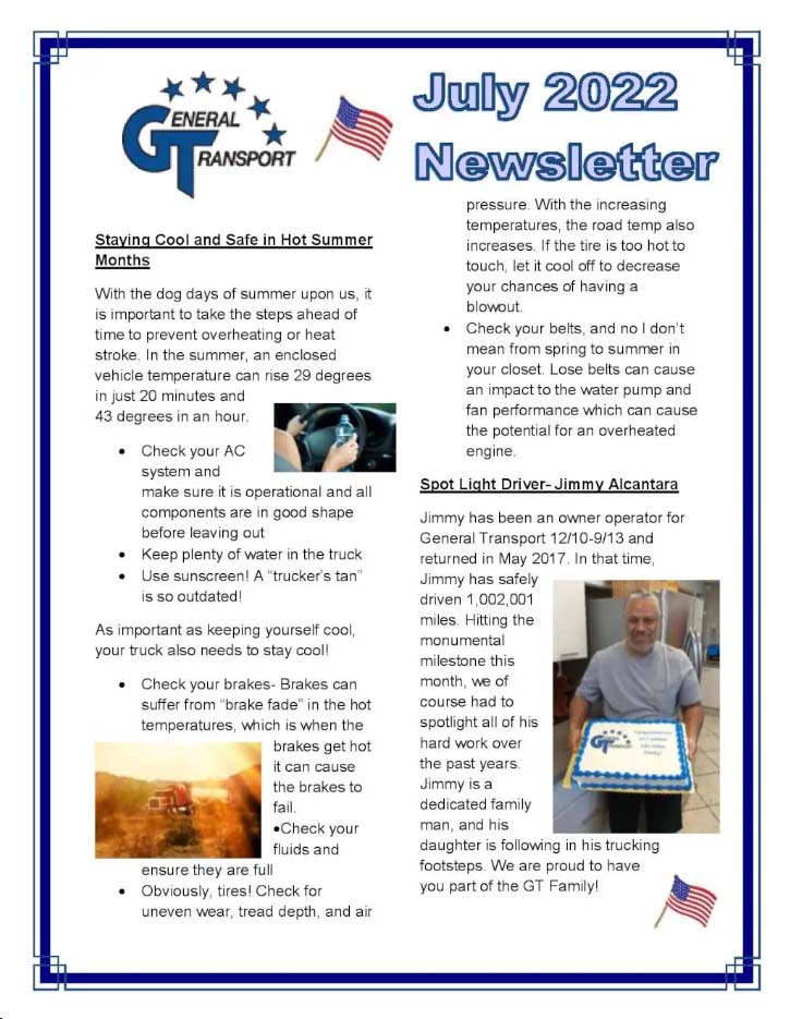 General Transport July 2022 Newsletter