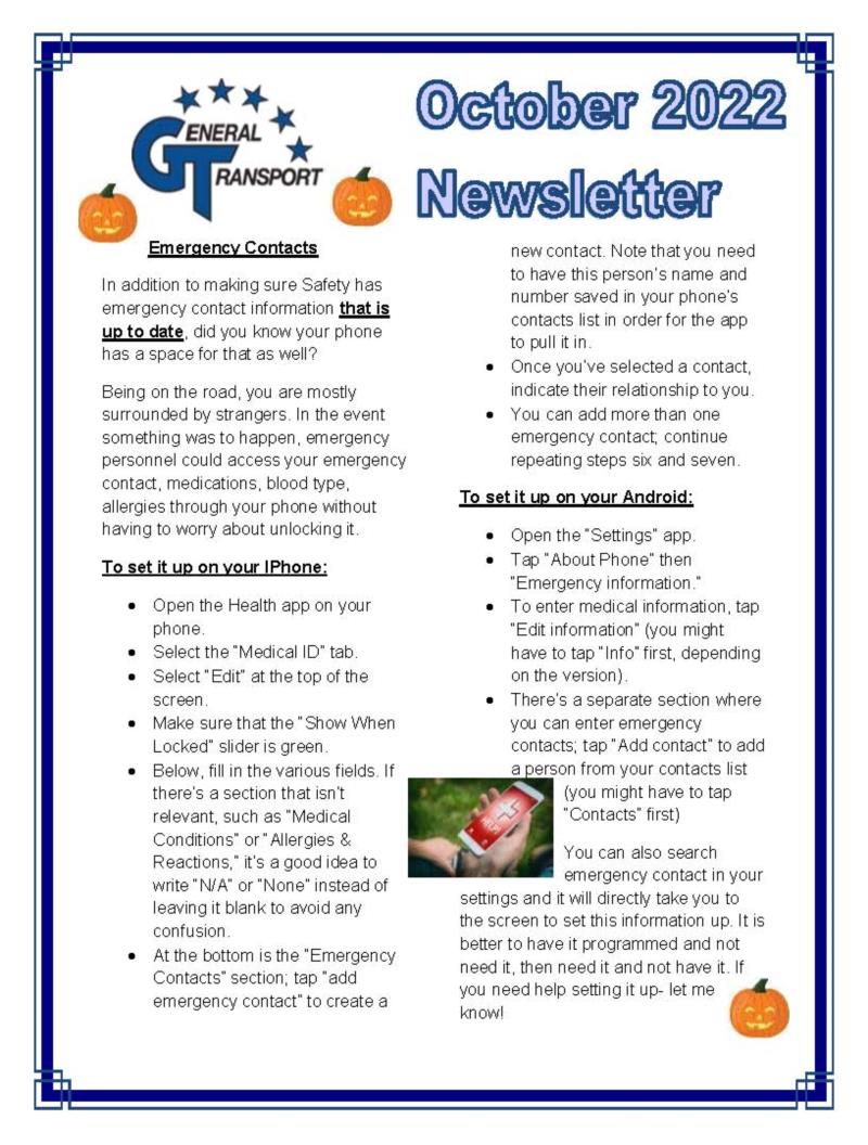 General Transport October 2022 Newsletter